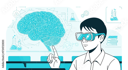 Augmented reality in medical science demonstrating virtual brain anatomy and research concept