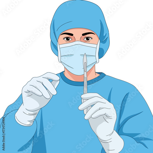A medical professional in surgical attire, holding a scalpel, ready for a procedure.