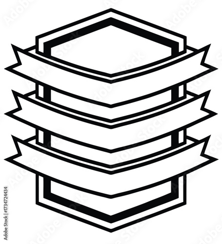 Stack of books on white background with ribbon and label elements