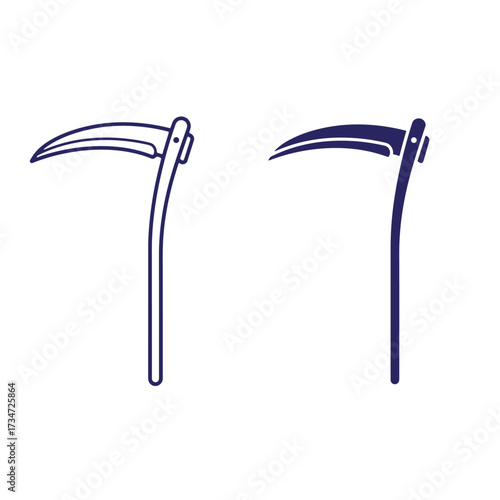Vector illustration of two distinct scythe designs depicting death and harvest concepts