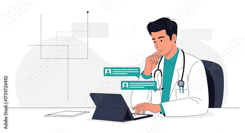 Doctor using tablet for online consultation modern telehealth medical communication