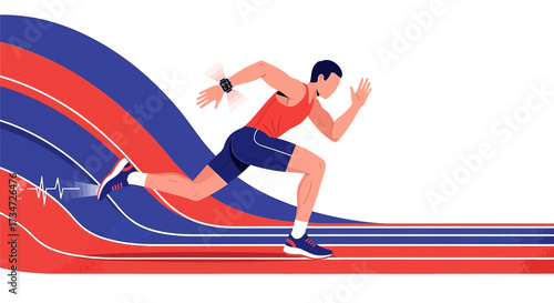Dynamic Runner with Smartwatch Monitoring Fitness Activity and Performance Data