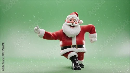 Santa claus dances merrily with snow falling on christmas eve