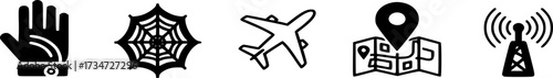 

Glove icon set vector. symbol of the web, plane, location, map, and network antenna solid illustration