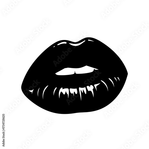 Sensual black lips graphic on white background