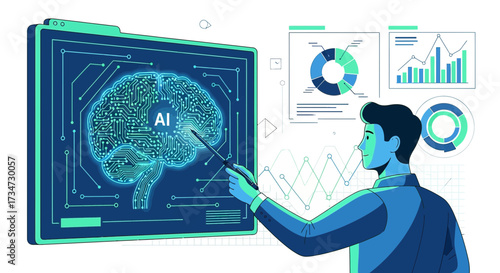 Presentation of Artificial Intelligence project with brain shaped circuit illustration