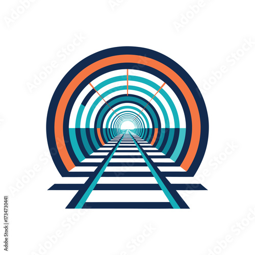Abstract Railroad Tunnel Vision Vector Graphic Illustration on White Background