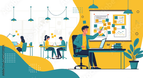 Teamwork and collaborative project brainstorming session in a modern creative office space