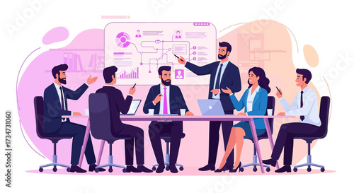Teamwork in the modern office: strategy session with data analysis and collaboration