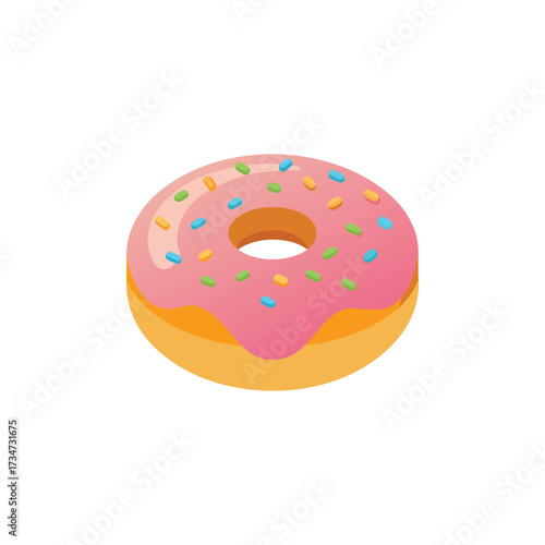 Delicious pink frosted donut with colorful sprinkles tempting sweet tooth