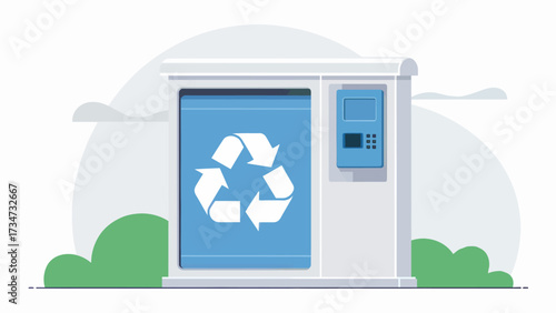 Automated Recycling Machine with Recycle Symbol and Card Reader Promoting Environmental Sustainability and Responsible Waste Management Practices