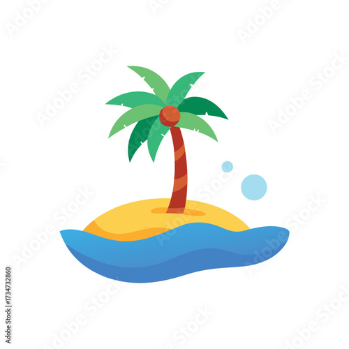 Tropical island with palm tree sand and sea vector illustration