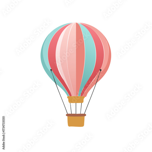 Colorful striped hot air balloon illustration with pink and blue colors for adventure travel and celebration
