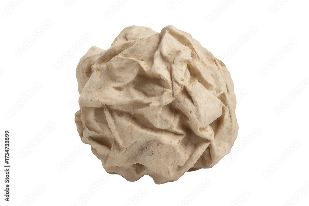 Fototapeta premium Crumpled paper ball creating abstract texture, representing ideas, waste, mistake, problem, or recycling concept