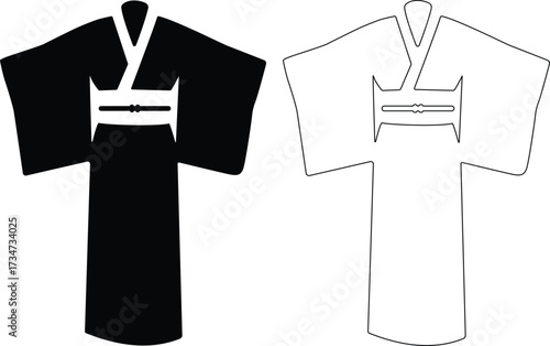 Two traditional japanese kimonos one black and one white silhouette