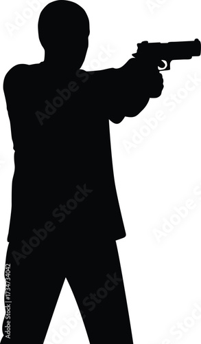 Man in silhouette aiming a handgun with determination and focus silhouette