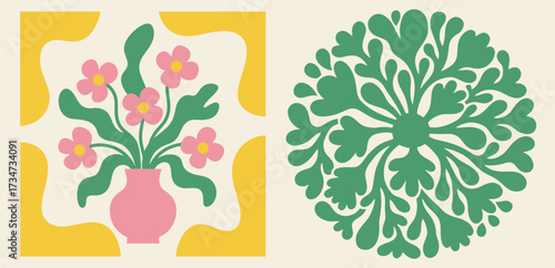 Abstract Matisse-style art featuring organic shapes with vibrant colors, perfect for design uses