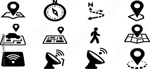Geo Location icon set vector. Navigation and route concept illustration