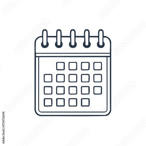 Outline of a calendar on white. Scheduling concept, event planning symbol, reminder design.