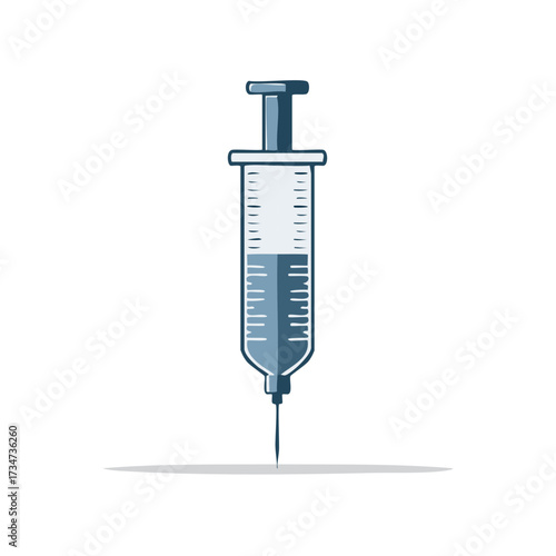 Stylized Medical Syringe Illustration with Blue Vaccine Liquid
