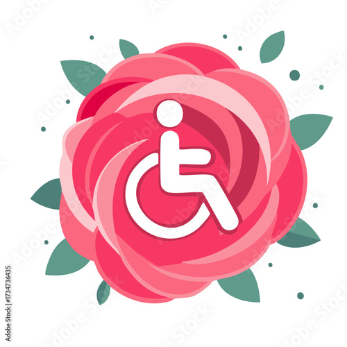 Handicap symbol in flower petals shows the love for people with disabilities