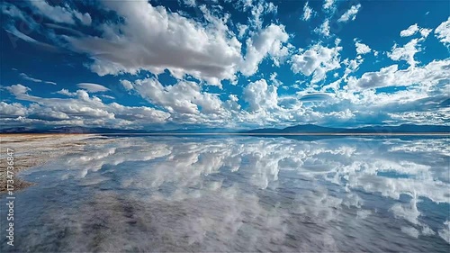 Exploring Salar de Uyuni Reflections under Bright Blue Sky in Bolivia