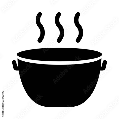 Vector art of a steaming pot of soup, a comforting and warm image that evokes feelings of home, hearth, and delicious meals