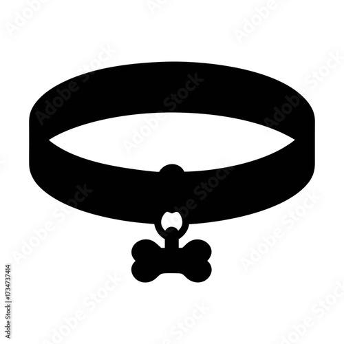 Vector art of silhouette of a black dog collar with a bone pendant, perfect for pet accessory and animal care designs