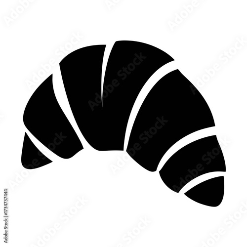 Vector art of silhouette of a croissant, showcasing its curved shape and flaky layers in a simple, yet appetizing, black and white design