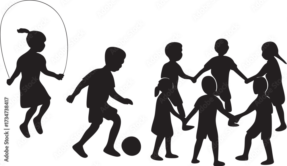 Obraz premium Children Playing Games Silhouettes.