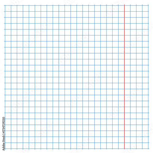 Notebook template with blue lines for text and red line for margins flat design