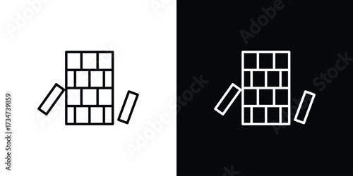 Wooden block icon in black and white linear versions