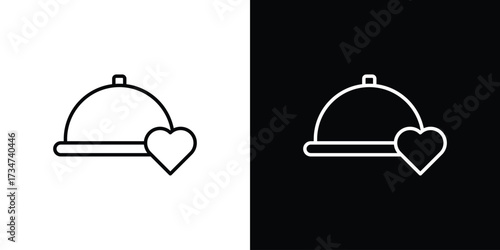 Wedding dinner icon in black and white linear versions