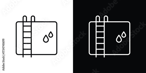 Water tank icon in black and white linear versions