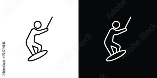 Wakeboarding icon in black and white linear versions