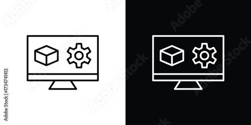 Virtual machine icon in black and white linear versions