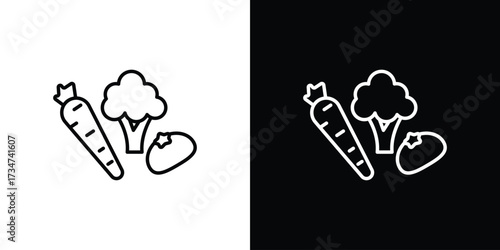 Vegetable icon in black and white linear versions