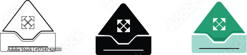 stylized icons of a document tray or inbox with an expand or resize symbol folder