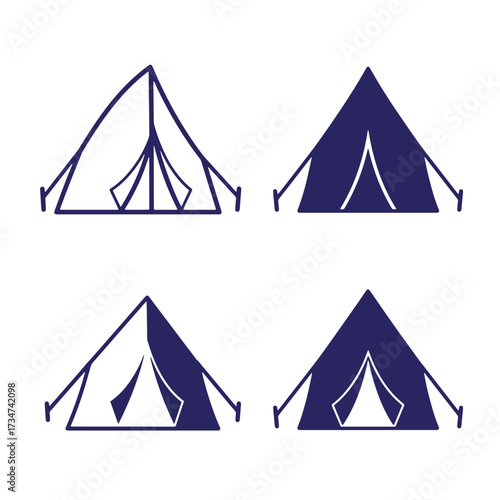 Illustrated set of simple camping tents in various styles and design variations