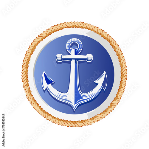 Nautical anchor emblem with rope circle border graphic