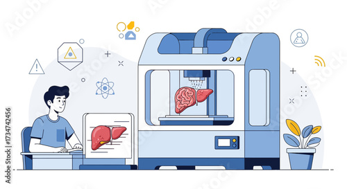 3D printing human organs futuristic medical technology concept illustration