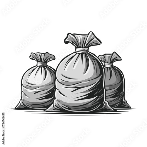 Three full sacks, isolated vector illustration, graphic design elements
