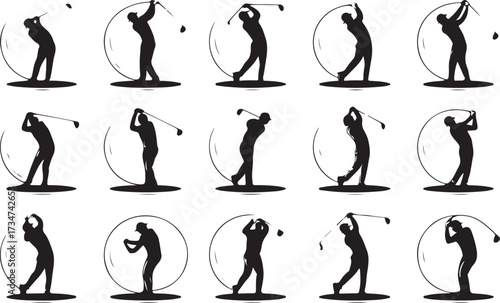 Golf swing silhouette vector on white background