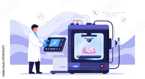 Bioprinting Innovation: Scientist Overseeing the 3D Printing of Human Tissue in Laboratory