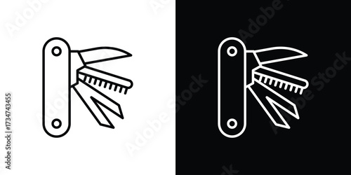 Swiss Knife icon in black and white linear versions