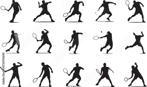 15 Bundle set of Tennis backhand silhouette vector on white background