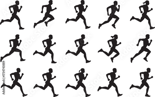 Running marathon silhouette vector on white background