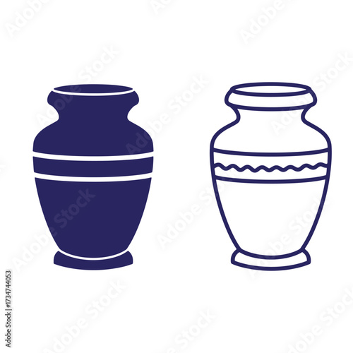 Simple vector illustration of two decorative vases with different fill styles and outlines