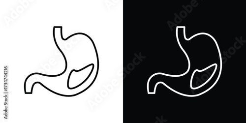 Stomach with Liquids icon in black and white linear versions