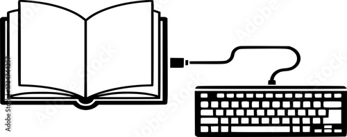 e learning icon. a book connected with a wired keyboard vector illustration
